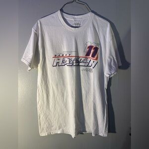 Denny Hamlin #11 NASCAR FedEx Joe Gibbs Racing white mens tshirt.